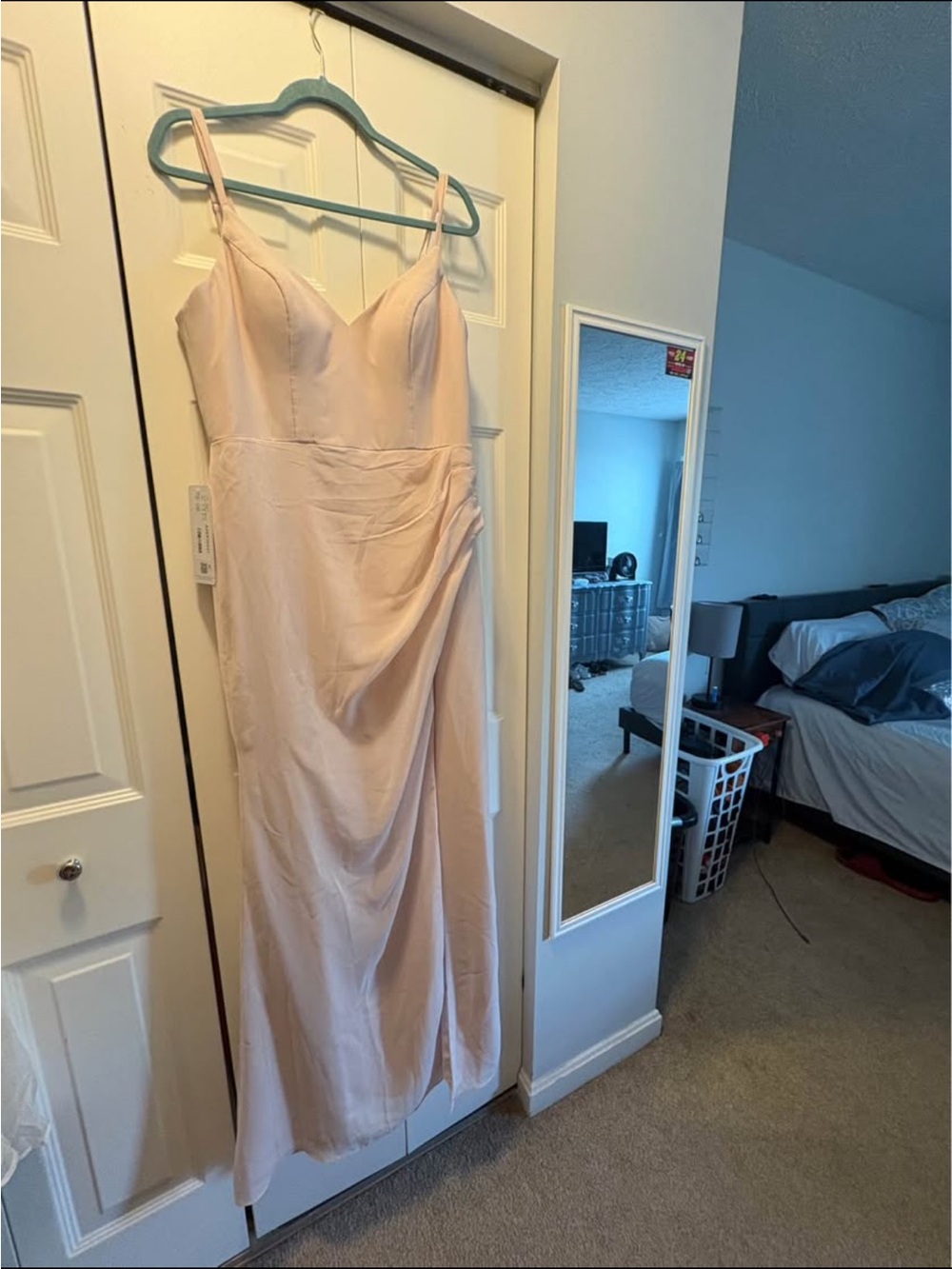 Azazie Blush Pink Satin Maxi Slip Dress